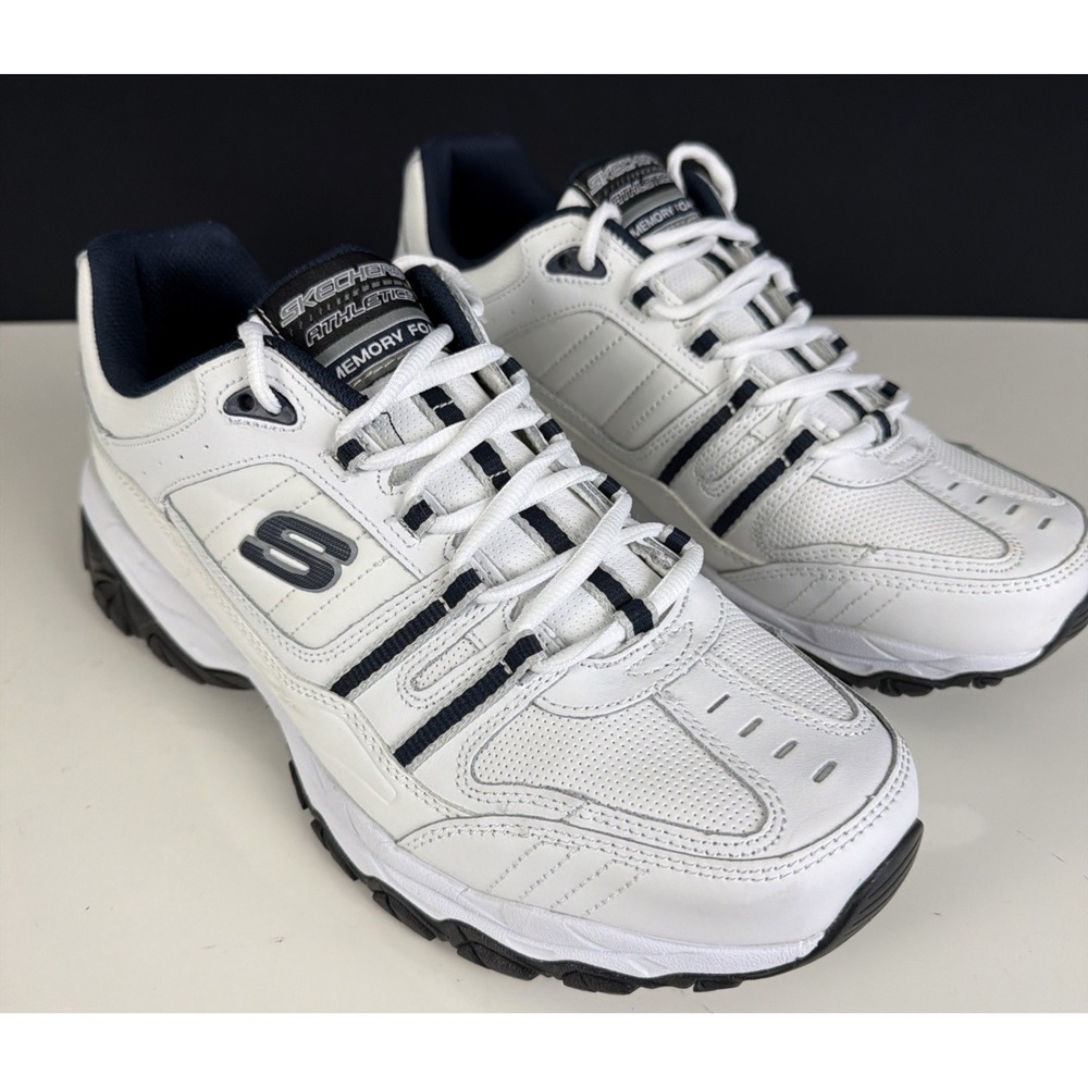 SKECHERS After Burn Memory Foam White/Navy Sneakers Style 50122 Men 10 Worn Once